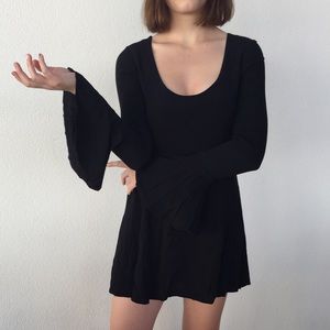 Black bell sleeve mini dress